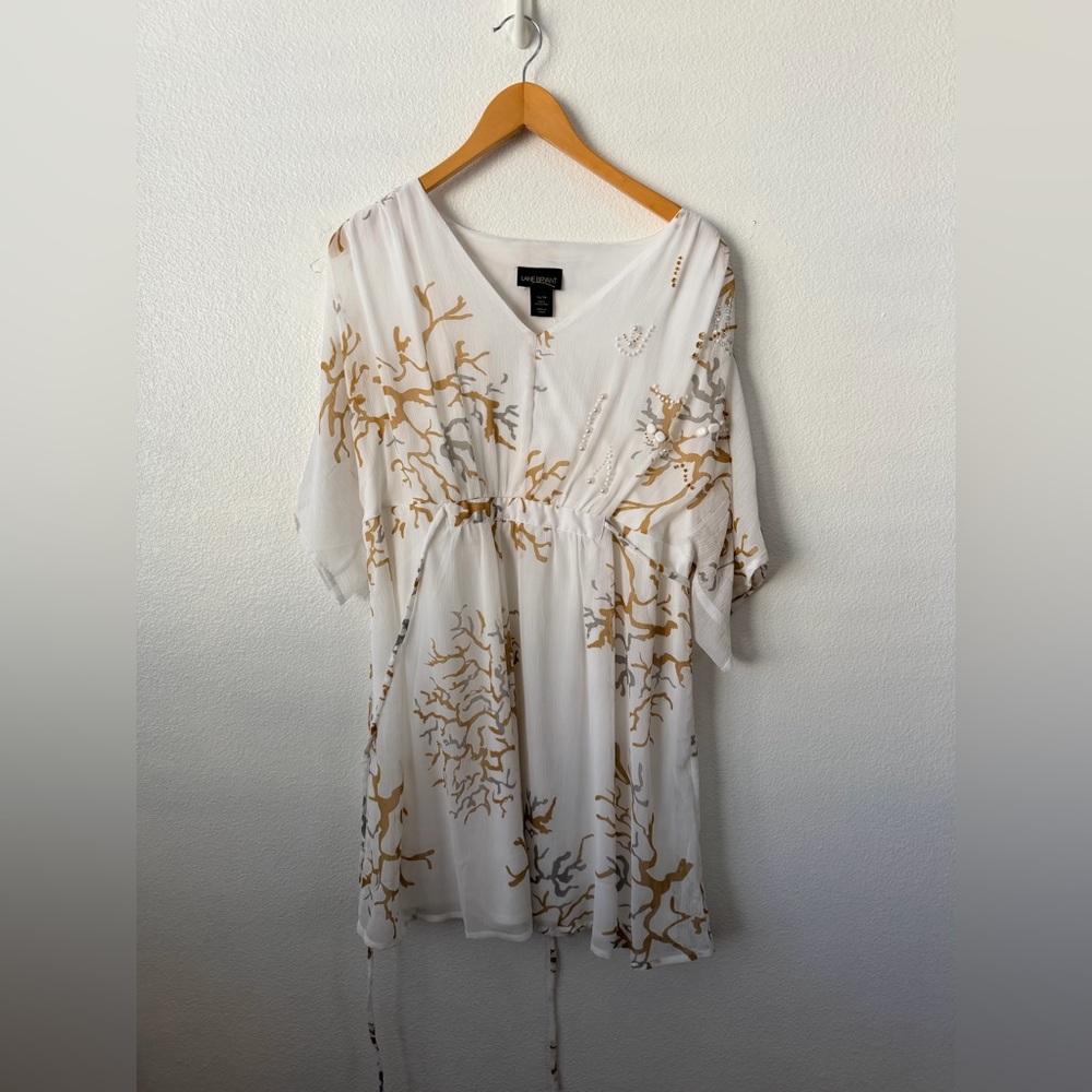 Lane Bryant White Tunic with Gold Coral Print